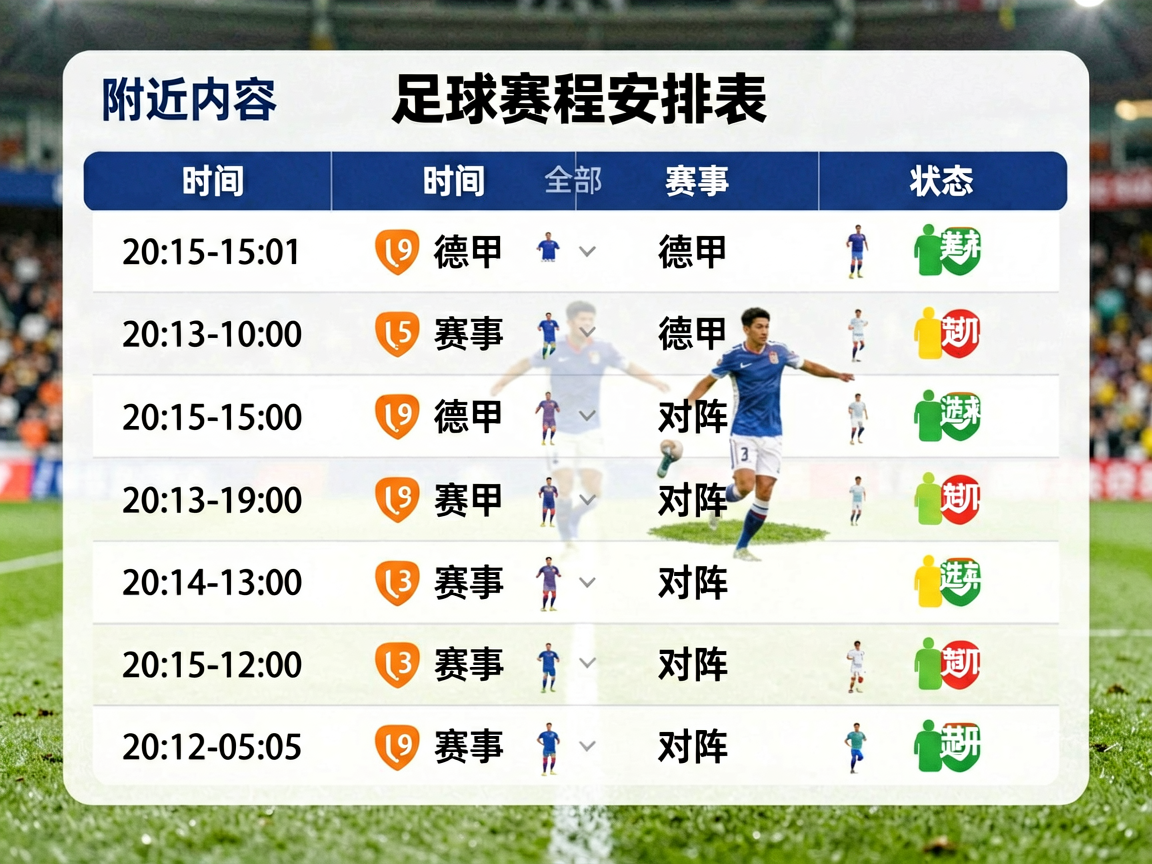 足球赛程安排表，显示各联赛比赛时间